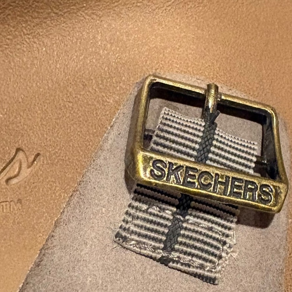 Skechers Luxe Foam Women's Size 7 Taupe Buckle Slide Sandals TPE Cork Midsole - Picture 7 of 10